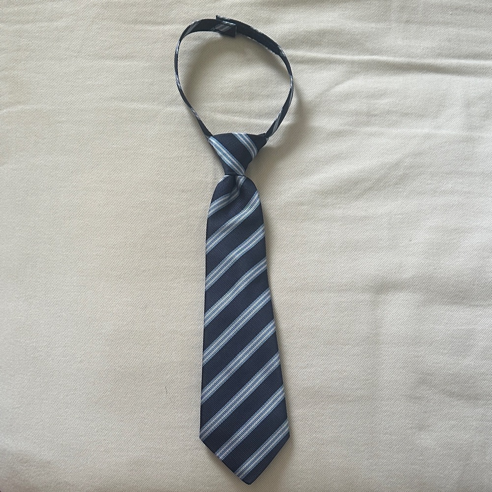 Boys Baby Toddler Velcro Classic Striped Tie in Navy and Gray 0-24 Months